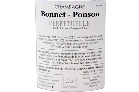 CHAMPAGNE PREMIER CRU NON DOSÉ "CUVÉE PERPETUELLE" - BONNET-PONSON