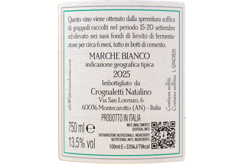 MARCHE BIANCO IGT ELEVATO 6 MESI SUI PROPRI LIEVITI "DI GINO" 2025 - FATTORIA SAN LORENZO