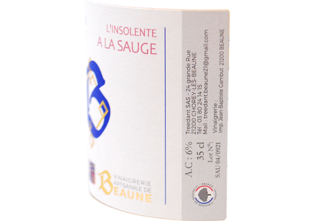 VINAIGRE DE VIN DE CHARDONNAY "L'INSOLENTE A LA SAUGE" - VINAIGRERIE ARTISANALE DE BEAUNE
