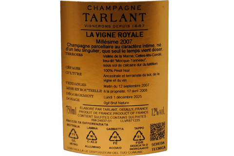 CHAMPAGNE BLANC DE NOIRS BRUT NATURE MILLÉSIME "LA VIGNE ROYALE" 2007 - TARLANT
