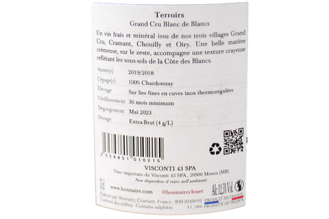 CHAMPAGNE GRAND CRU BLANC DE BLANCS EXTRA BRUT "TERROIRS" - BONNAIRE