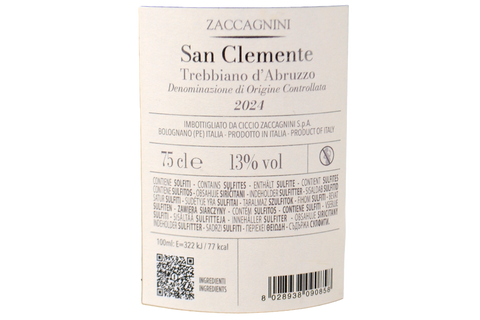 TREBBIANO D'ABRUZZO DOC "SAN CLEMENTE" 2024 - CANTINA ZACCAGNINI
