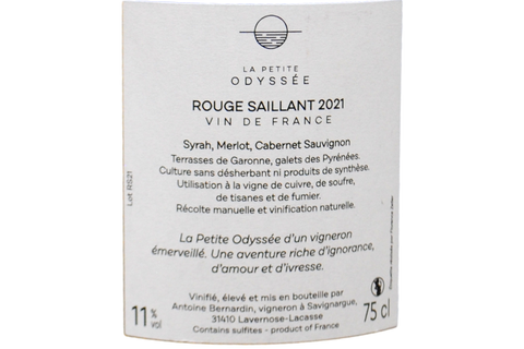 VIN DE FRANCE ROUGE "SAILLANT" 2021 - LA PETITE ODYSSÉE