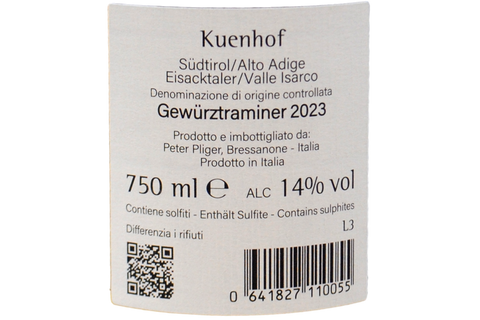 GEWÜRZTRAMINER ALTO ADIGE VALLE ISARCO DOC 2023 - KUENHOF