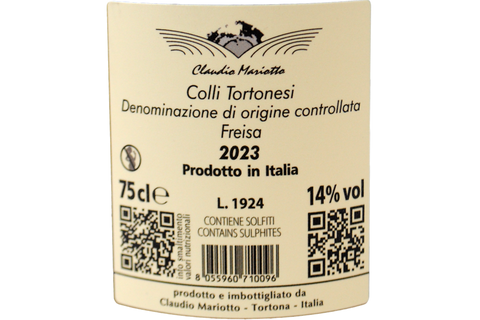 FREISA COLLI TORTONESI DOC "BRAGHE" 2023 - CLAUDIO MARIOTTO