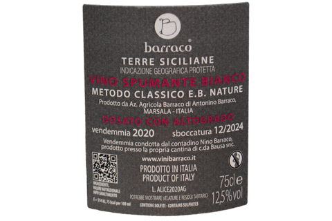 METODO CLASSICO TERRE SICILIANE IGP E.B. NATURE DOSATO CON ALTOGRADO 2020 - NINO BARRACO