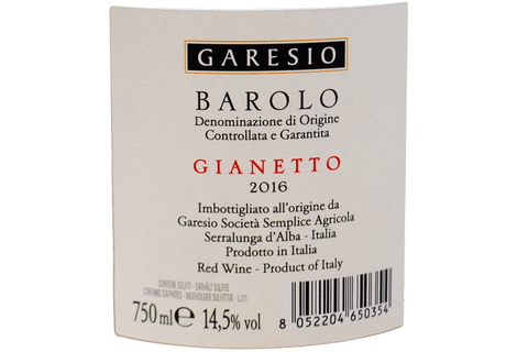 BAROLO DOCG "GIANETTO" 2016 - GARESIO