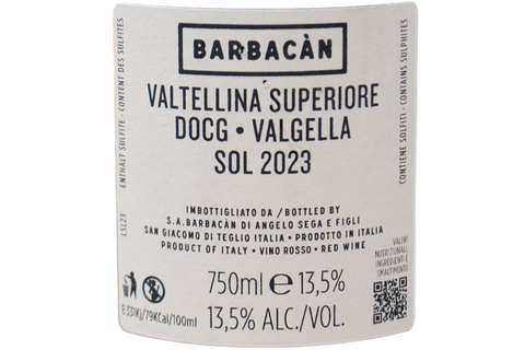 VALTELLINA SUPERIORE DOCG VALGELLA "SOL" 2023 - BARBACÀN