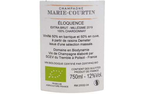 CHAMPAGNE BIODINAMICO EXTRA BRUT BLANC DE BLANCS "ELOQUENCE" 2019 - CHAMPAGNE MARIE-COURTIN