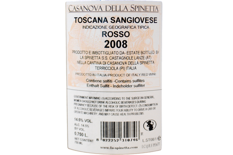 TOSCANA ROSSO IGT SANGIOVESE "SASSONTINO" 2008 - LA SPINETTA RIVETTI