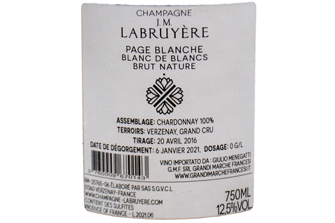 CHAMPAGNE BLANC DE BLANCS GRAND CRU BRUT NATURE "PAGE BLANCHE" - DOMAINE J.M. LABRUYÈRE