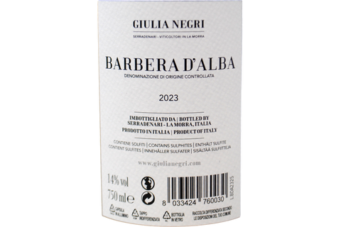 BARBERA D'ALBA DOC 2023 - GIULIA NEGRI