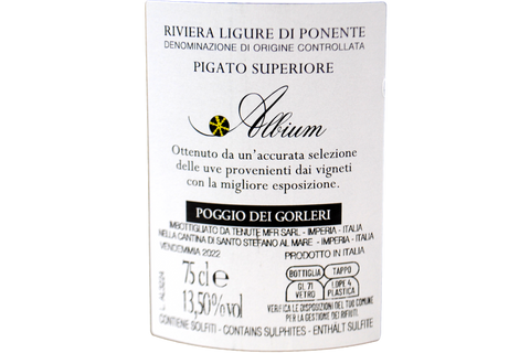 PIGATO WEST LIGURIAN RIVIERA DOC « ALBIUM » 2017 - POGGIO DEI GORLERI