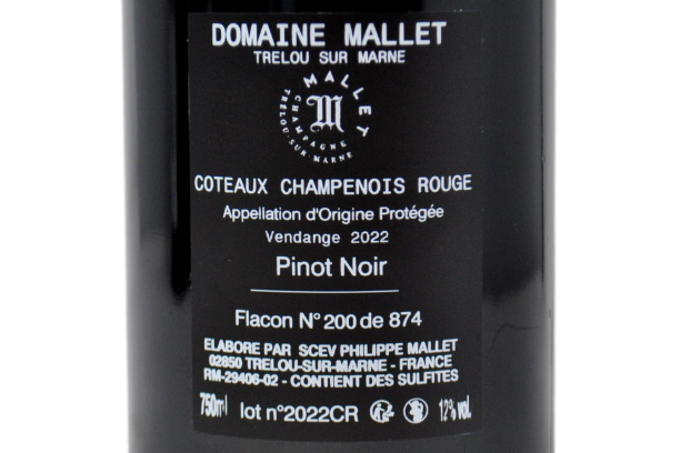 COTEAUX CHAMPENOIS ROUGE 2022 (874 BOTTIGLIE PRODOTTE) - DOMAINE MALLET