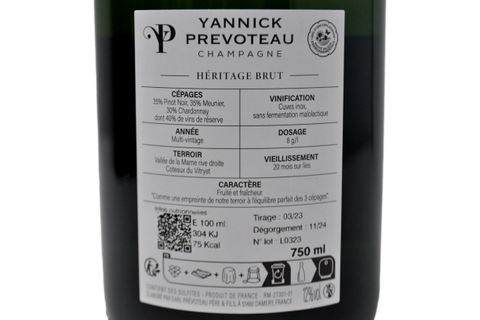 CHAMPAGNE BRUT "CUVÉE HÉRITAGE" - YANNICK PREVOTEAU