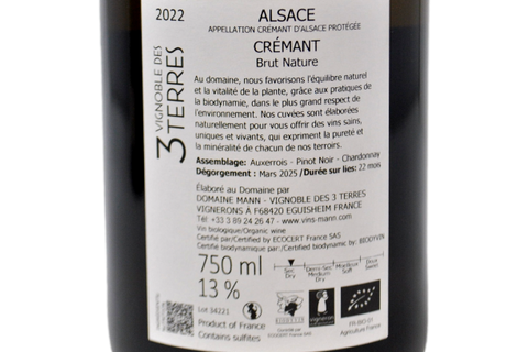 CRÉMANT D'ALSACE BRUT NATURE BIODINAMICO 2022 - DOMAINE MANN