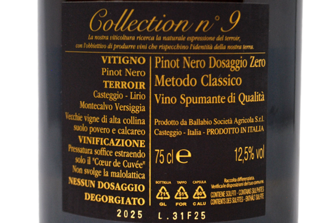 METODO CLASSICO BLANC DE NOIRS DOSAGGIO ZERO "NOIR COLLECTION N°9"  - BALLABIO