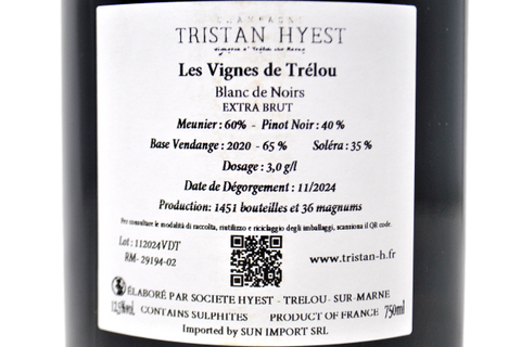 CHAMPAGNE BLANC DE NOIRS EXTRA BRUT "LES VIGNES DE TRÉLOU" BASE 2020 - TRISTAN HYEST