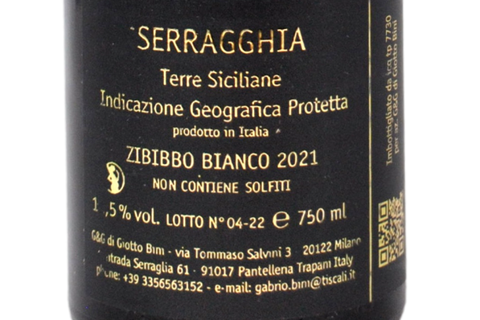 TERRE SICILIENNE IGP ZIBIBBO BLANC "SERRAGGHIA" 2019 - GIOTTO BINI