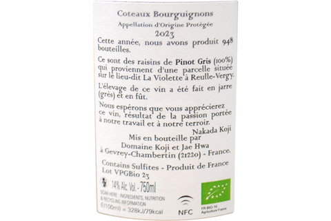 COTEAUX BOURGUIGNONS PINOT GRIS BIO "LA VIOLETTE" 2023  - DOMAINE KOJI ET JAE HWA