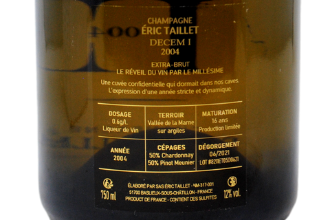 CHAMPAGNE EXTRA BRUT "DECEM" MILLÉSIME 2004 - ÉRIC TAILLET