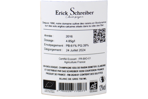 CHAMPAGNE BRUT "BLANC DE GRIS" (COFFRET) - ERICK SCHREIBER