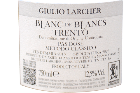 TRENTO DOC BLANC DE BLANCS PAS DOSÉ 2018 - GIULIO LARCHER - TENUTA MASO CORNO