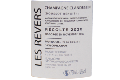 CHAMPAGNE BLANC DE BLANCS BRUT NATURE "LES REVERS" 2020 - CHAMPAGNE CLANDESTIN