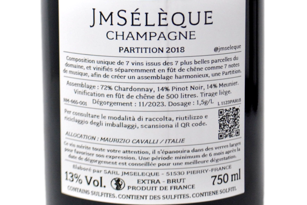 CHAMPAGNE EXTRA BRUT "PARTITION 7 PARCELLES" 2018 - J-M SÉLÈQUE
