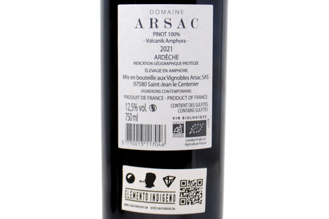 ARDÈCHE IGP PINOT NOIR BIO "VOLCANIK AMPHORA" 2021 - DOMAINE ARSAC