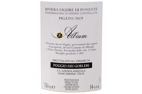 PIGATO RIVIERA LIGURE DI PONENTE DOC "ALBIUM" 2019 - POGGIO DEI GORLERI
