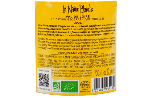 VAL DE LOIRE CHARDONNAY IGP BIO "LA NAINE BLANCHE" 2024 - DOMAINE DES GRANDES ESPERANCES