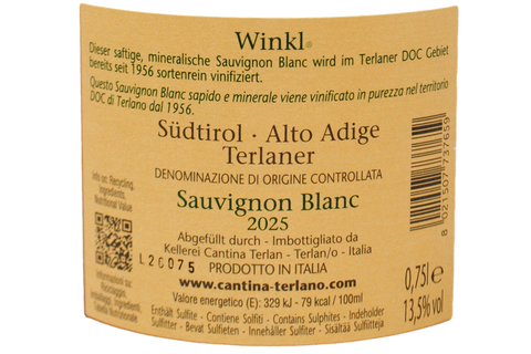 TYROL DU SUD TERLAN SAUVIGNON BLANC DOC "WINKL" 2021 - KELLEREI TERLAN