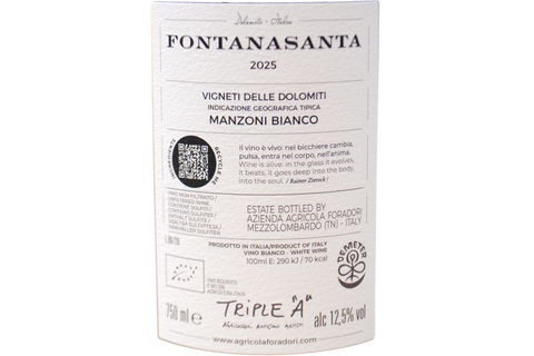 VIGNOBLES DES DOLOMITES IGT MANZONI BIANCO "FONTANASANTA" 2019 - FORADORI
