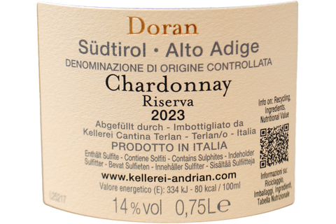 TYROL DU SUD DOC CHARDONNAY RESERVE "DORAN" 2019 - KELLEREI ANDRIAN