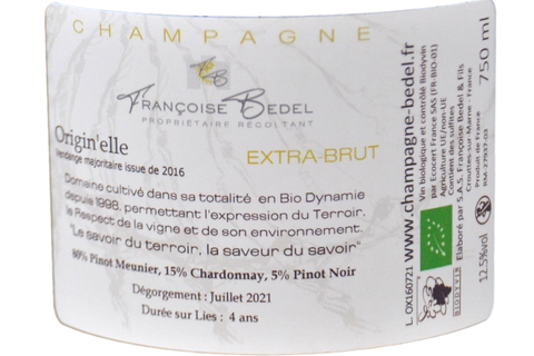 CHAMPAGNE BIODINAMICO EXTRA BRUT "ORIGIN'ELLE" (2016) - FRANCOISE BEDEL ET FILS