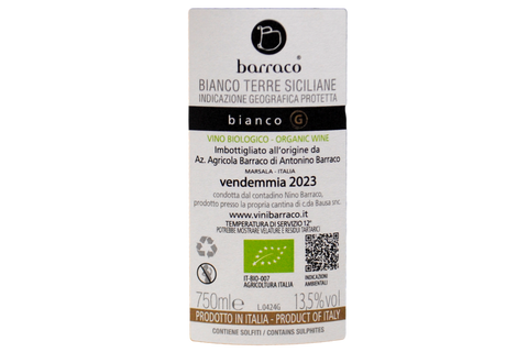 TERRE SICILIANE GRILLO IGT BIOLOGICO "BIANCO G" 2023 - NINO BARRACO