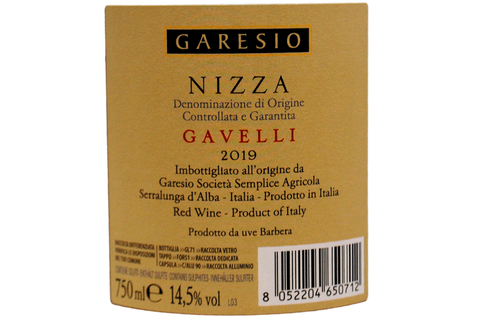 NIZZA DOCG "GAVELLI" 2019 - GARESIO