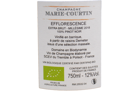 CHAMPAGNE BIODINAMICO EXTRA BRUT BLANC DE NOIRS "EFFLORESCENCE" 2018 - CHAMPAGNE MARIE-COURTIN