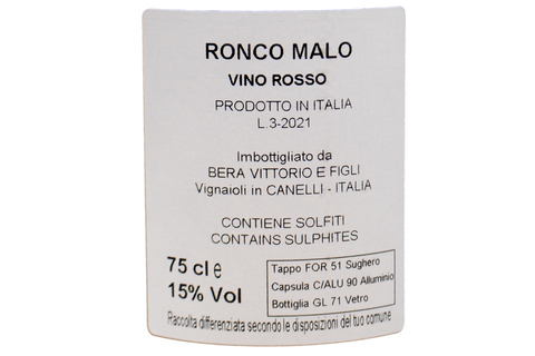 VINO ROSSO "RONCO MALO" 2021 - BERA VITTORIO E FIGLI