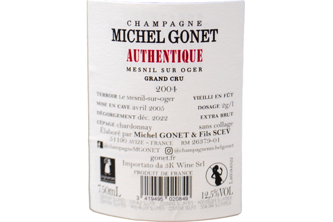 CHAMPAGNE EXTRA BRUT BLANC DE BLANCS GRAND CRU "CUVÉE AUTHENTIQUE" 2004 - MICHEL GONET