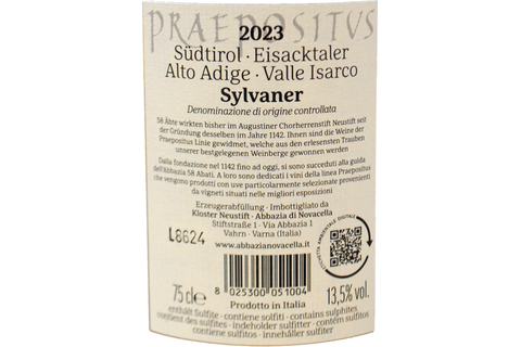 ALTO ADIGE - VALLE ISARCO DOC SYLVANER "PRAEPOSITUS" 2023 - ABBAZIA DI NOVACELLA