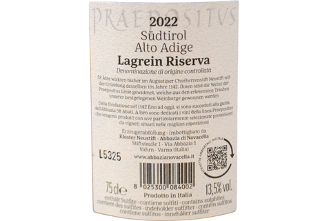 ALTO ADIGE DOC LAGREIN RISERVA "PRAEPOSITUS" 2022 - ABBAZIA DI NOVACELLA