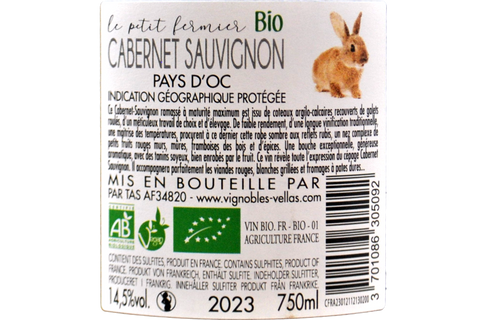 PAYS D'OC IGP CABERNET SAUVIGNON BIO  "LE PETITE FERMIER" 2023 - VIGNOBLES VELLAS