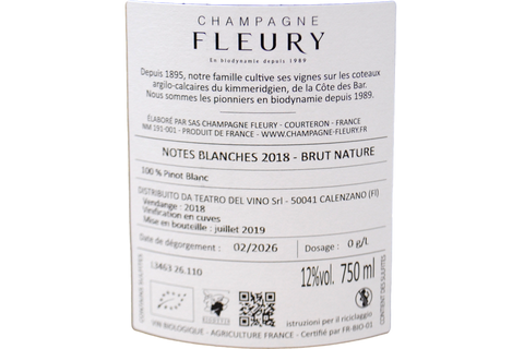 CHAMPAGNE BRUT NATURE 100% PINOT BLANC "NOTES BLANCHES" 2018 - FLEURY