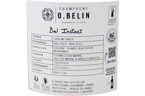 CHAMPAGNE BLANC DE MEUNIER BRUT "BEL INSTANT" - O. BELIN