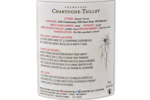 CHAMPAGNE EXTRA BRUT "SAINTE ANNE" BASE 2022 - CHARTOGNE TAILLET
