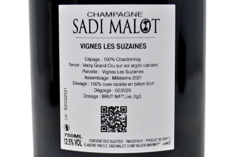 CHAMPAGNE GRAND CRU A VERZY BRUT NATURE BLANC DE BLANCS "LES VIGNES SUZAINES" 2021 - SADI MALOT