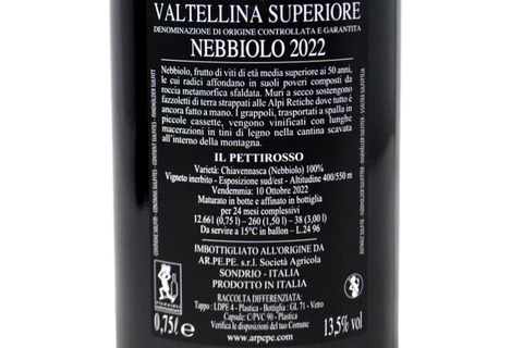 TERRASSES RHAETIQUES DE SONDRIO IGT NEBBIOLO "IL PETTIROSSO" 1999 - ARPEPE
