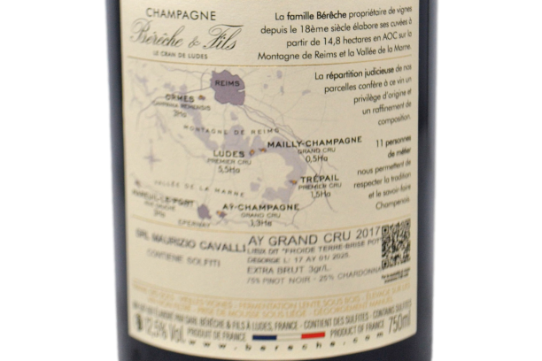 CHAMPAGNE EXTRA BRUT AY GRAND CRU LIEUX DITS "FROIDE TERRE" 2017 - BERECHE & FILS